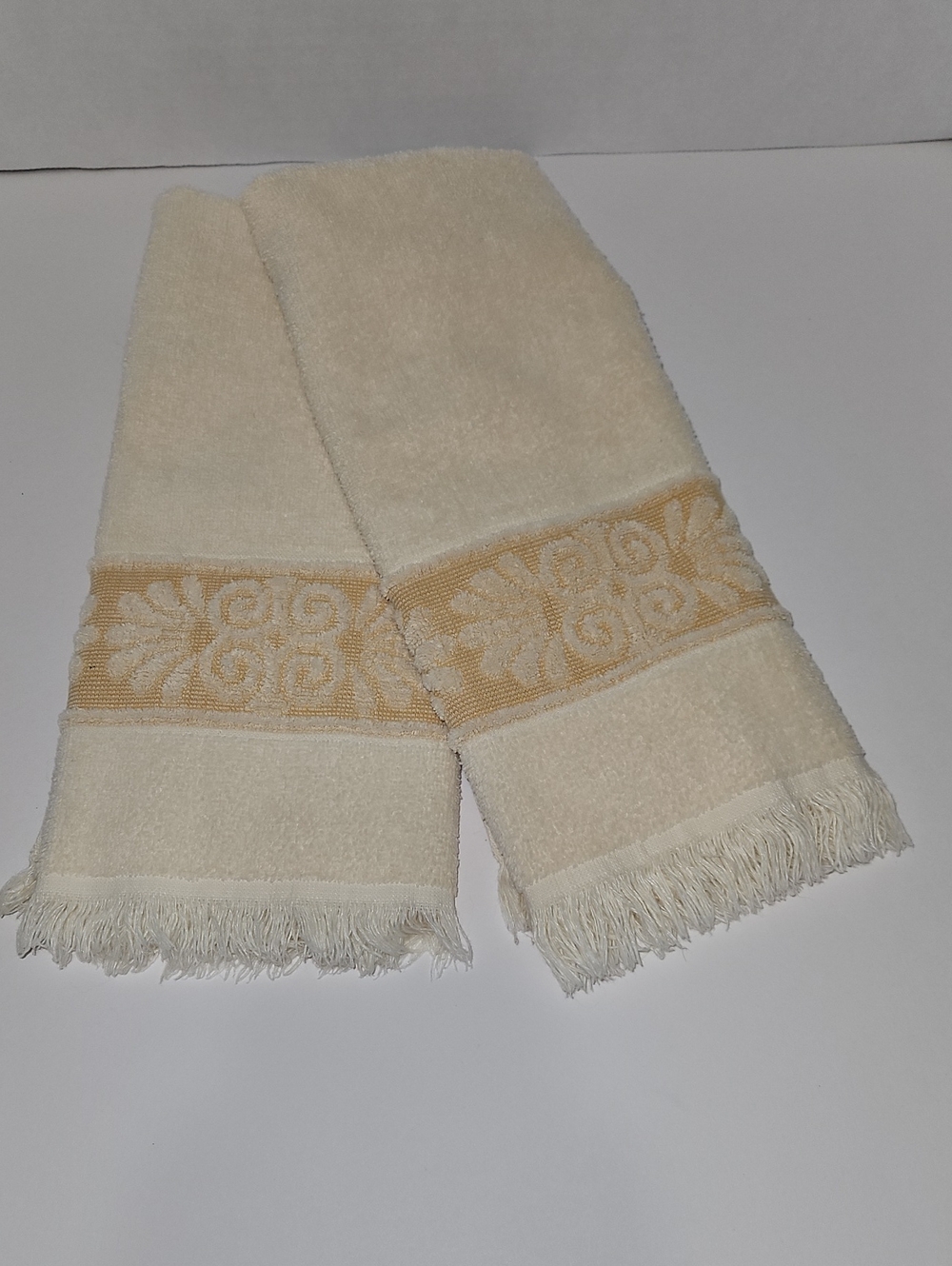 Canon Cream and Gold Floral Fringe Hand Towel